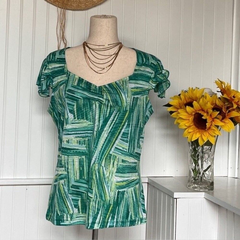 Green & Yellow Geometric Short Sleeve Top